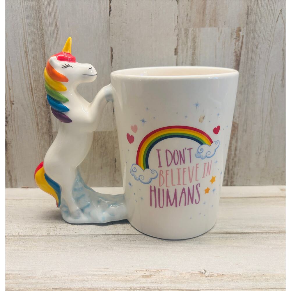 I Don't Believe In Humans Unicorn Drinkware Rainbow Cup Mythical Mug